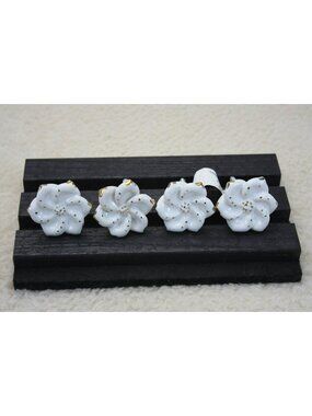 Ceramic Drawer Knob Set White & Gold Painted Floral Design 2.5" Screws